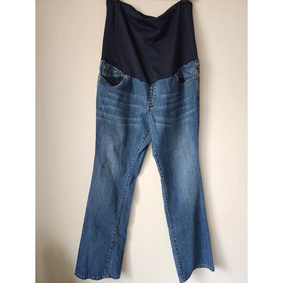 Liz Lange Maternity Pull On Knit Tummy Boot Cut Denim Jeans Size 16 A0101 - Picture 1 of 5